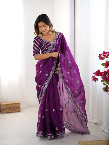 Luxuriant Purple Color Jimmy Chu And Thread With Sequence Work Saree