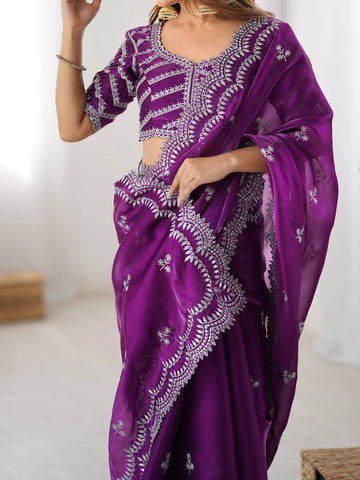 Luxuriant Purple Color Jimmy Chu And Thread With Sequence Work Saree