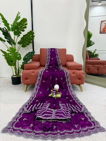 Luxuriant Purple Color Jimmy Chu And Thread With Sequence Work Saree