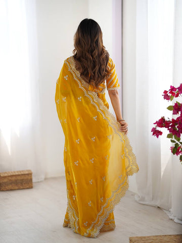 Luxuriant Yellow Color Jimmy Chu And Thread With Sequence Work Saree