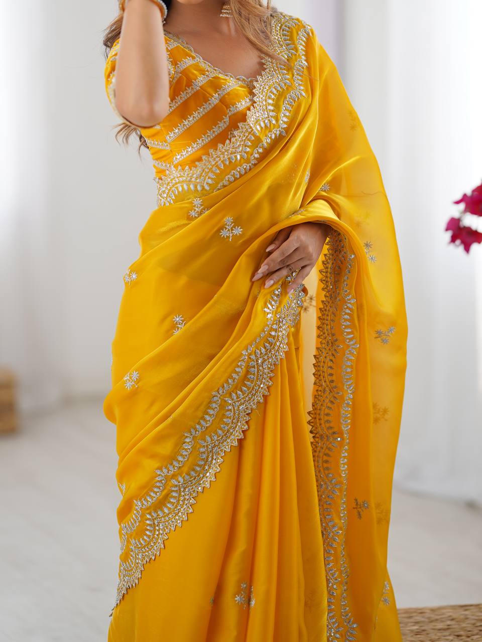 Luxuriant Yellow Color Jimmy Chu And Thread With Sequence Work Saree