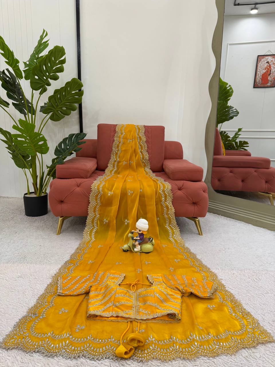 Luxuriant Yellow Color Jimmy Chu And Thread With Sequence Work Saree