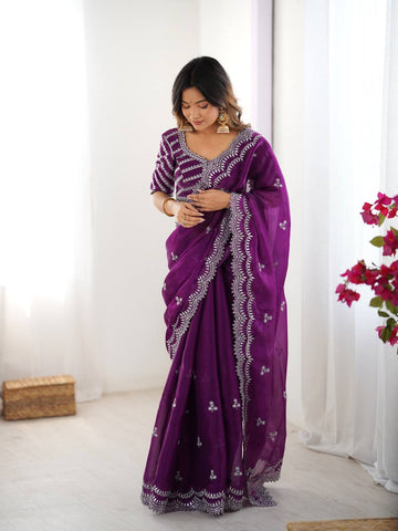 Luxuriant Purple Color Jimmy Chu And Thread With Sequence Work Saree
