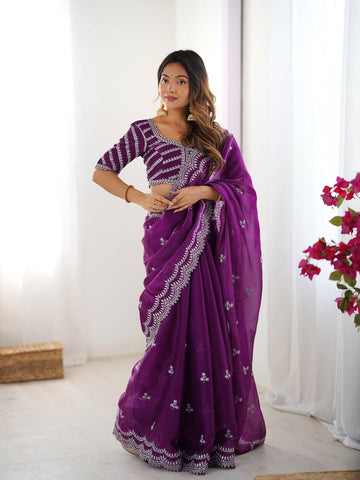 Luxuriant Purple Color Jimmy Chu And Thread With Sequence Work Saree
