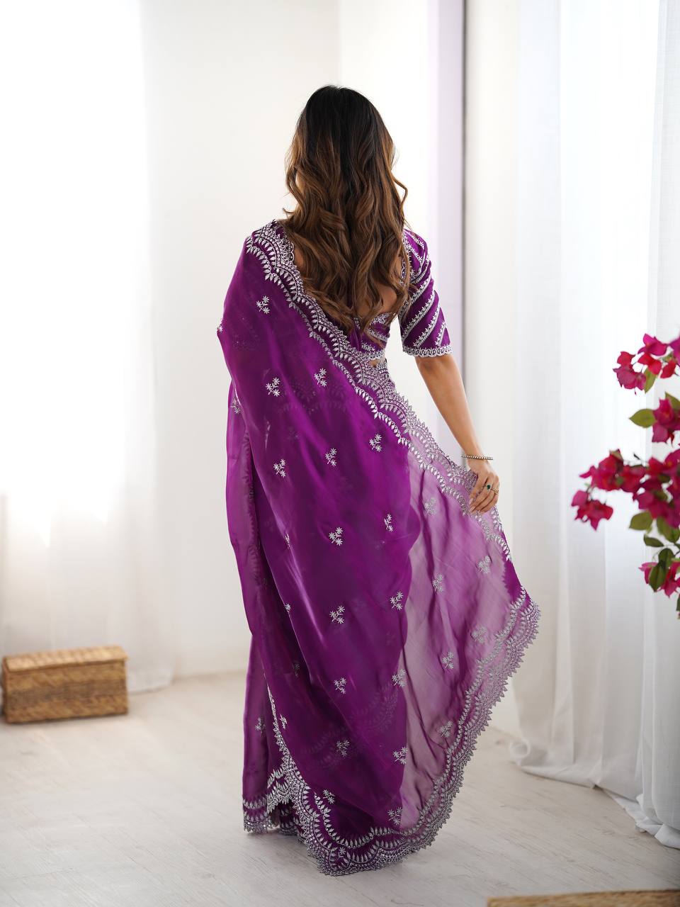 Luxuriant Purple Color Jimmy Chu And Thread With Sequence Work Saree