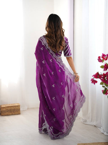 Luxuriant Purple Color Jimmy Chu And Thread With Sequence Work Saree