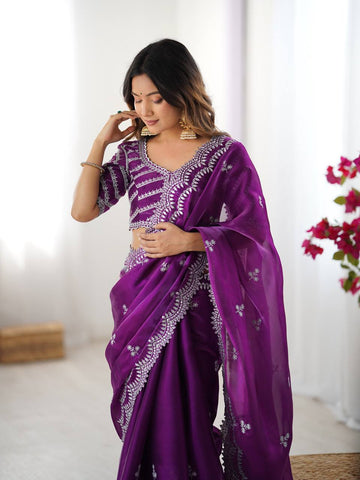Luxuriant Purple Color Jimmy Chu And Thread With Sequence Work Saree