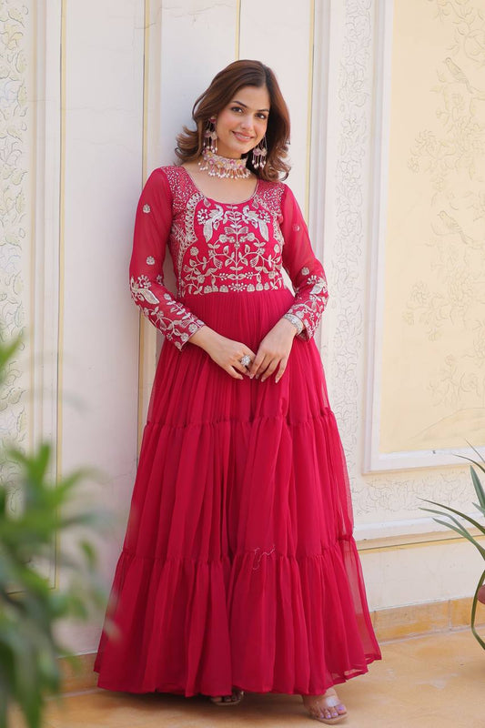 Function Wear Pink Color Faux Georgette And Sequence Work Beautiful Gown