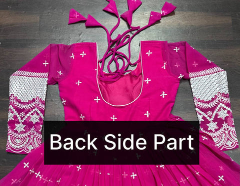 Stunning Pink Color Faux Blooming With Heavy Sequins And Thread Embroidered Work Gown