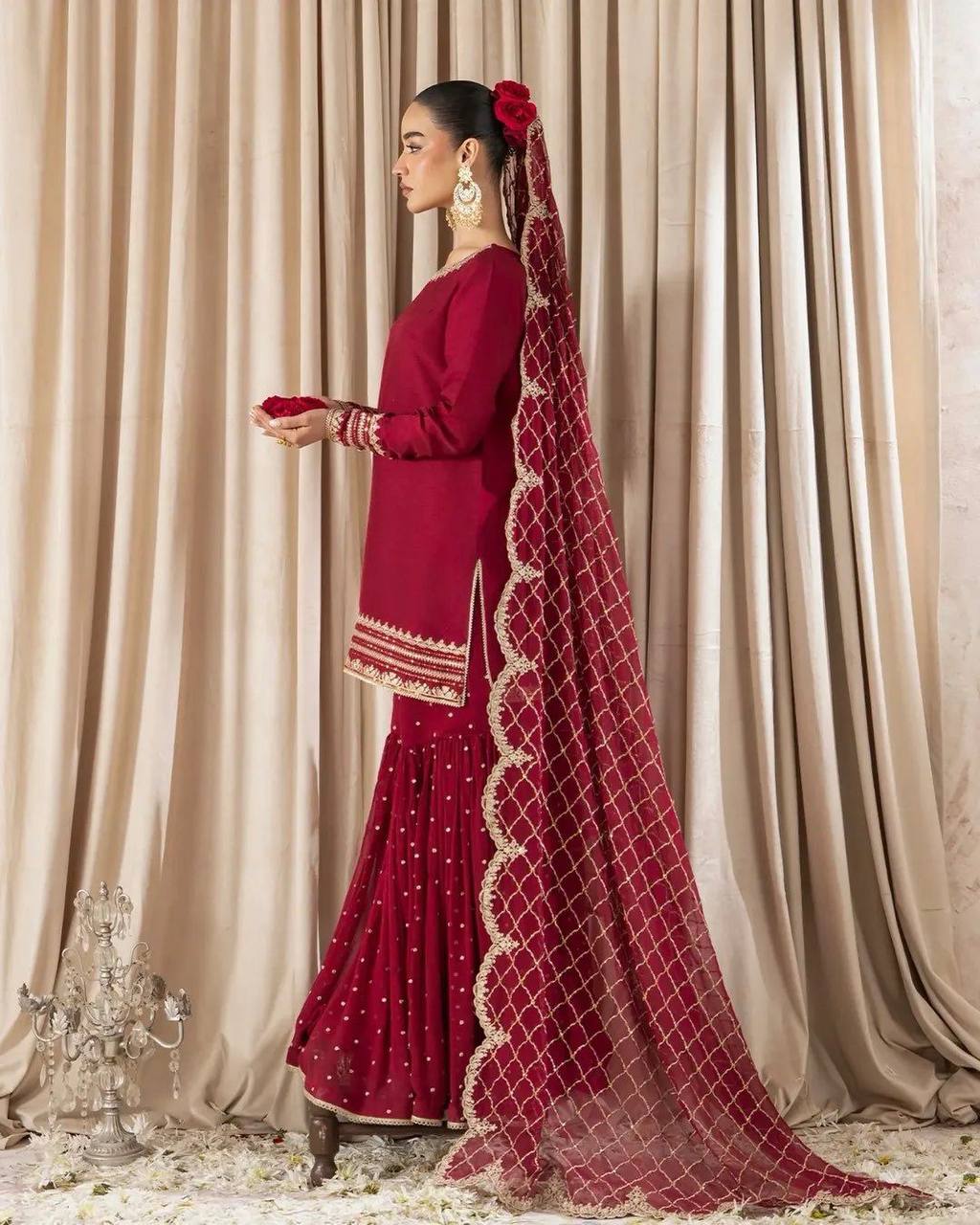 Engagement Wear Maroon Color Heavy Faux Georgette With 5mm Embroidery Sequence Work Sharara Suit