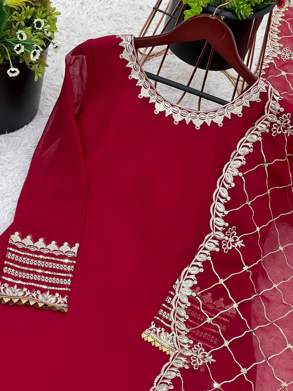 Engagement Wear Maroon Color Heavy Faux Georgette With 5mm Embroidery Sequence Work Sharara Suit