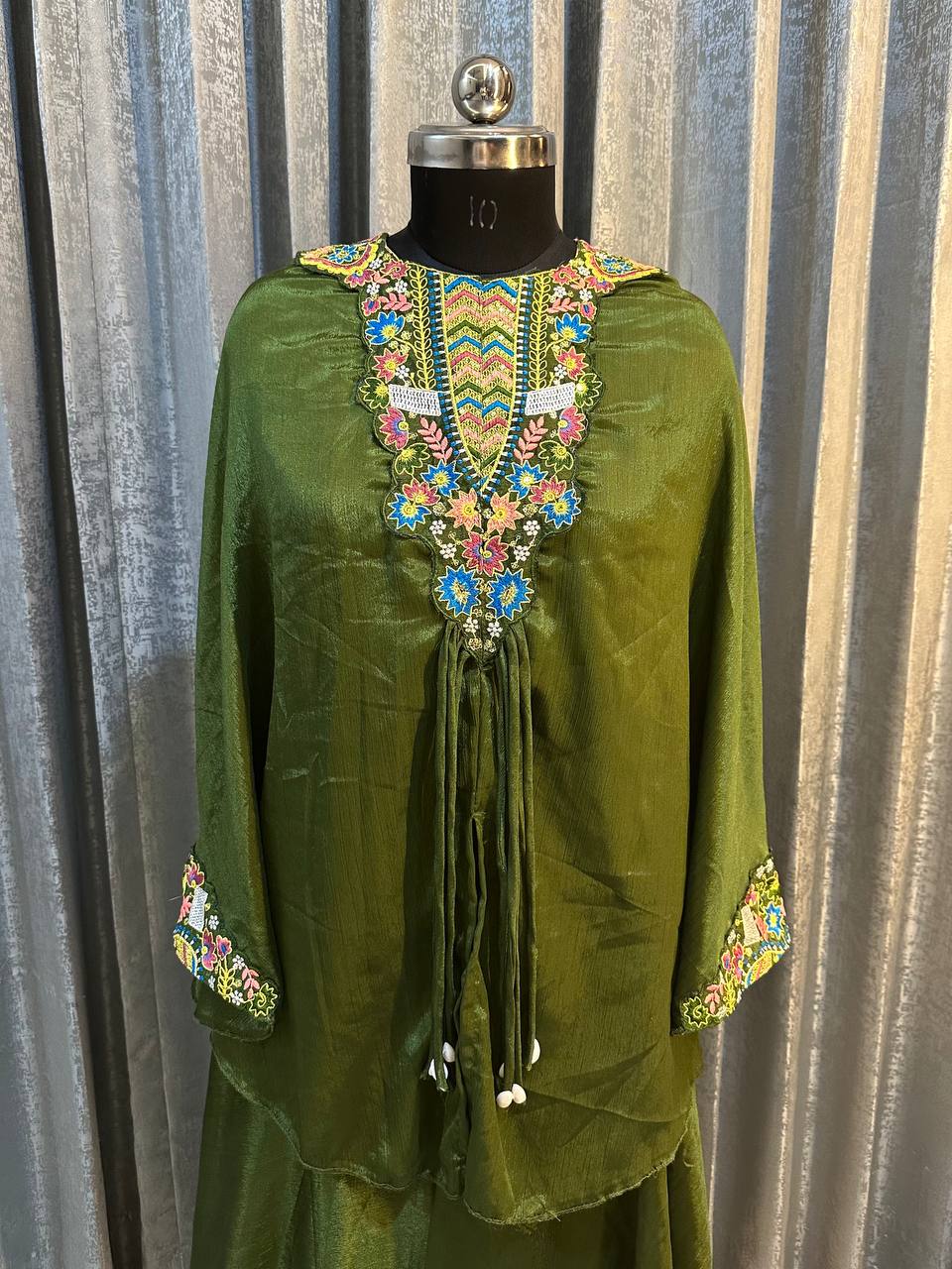 Luxuriant Green Color Heavy Chinon With Embroidery Sequins Work Palazzo Suit