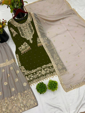 Occasion Wear Green Color Heavy Faux Georgette With Heavy Embroidery Work Palazzo Suit