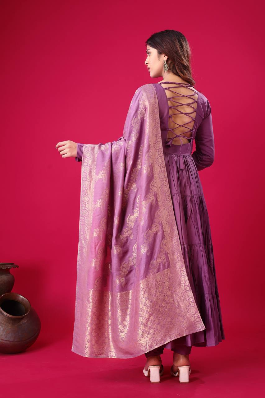 Engagement Wear Purple Color Heavy Embroidery Sequence Work Gown With Dupatta