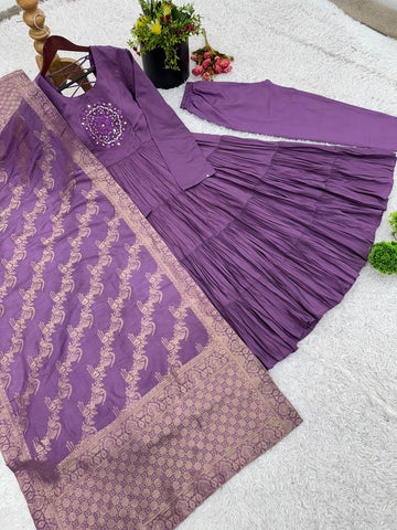 Engagement Wear Purple Color Heavy Embroidery Sequence Work Gown With Dupatta