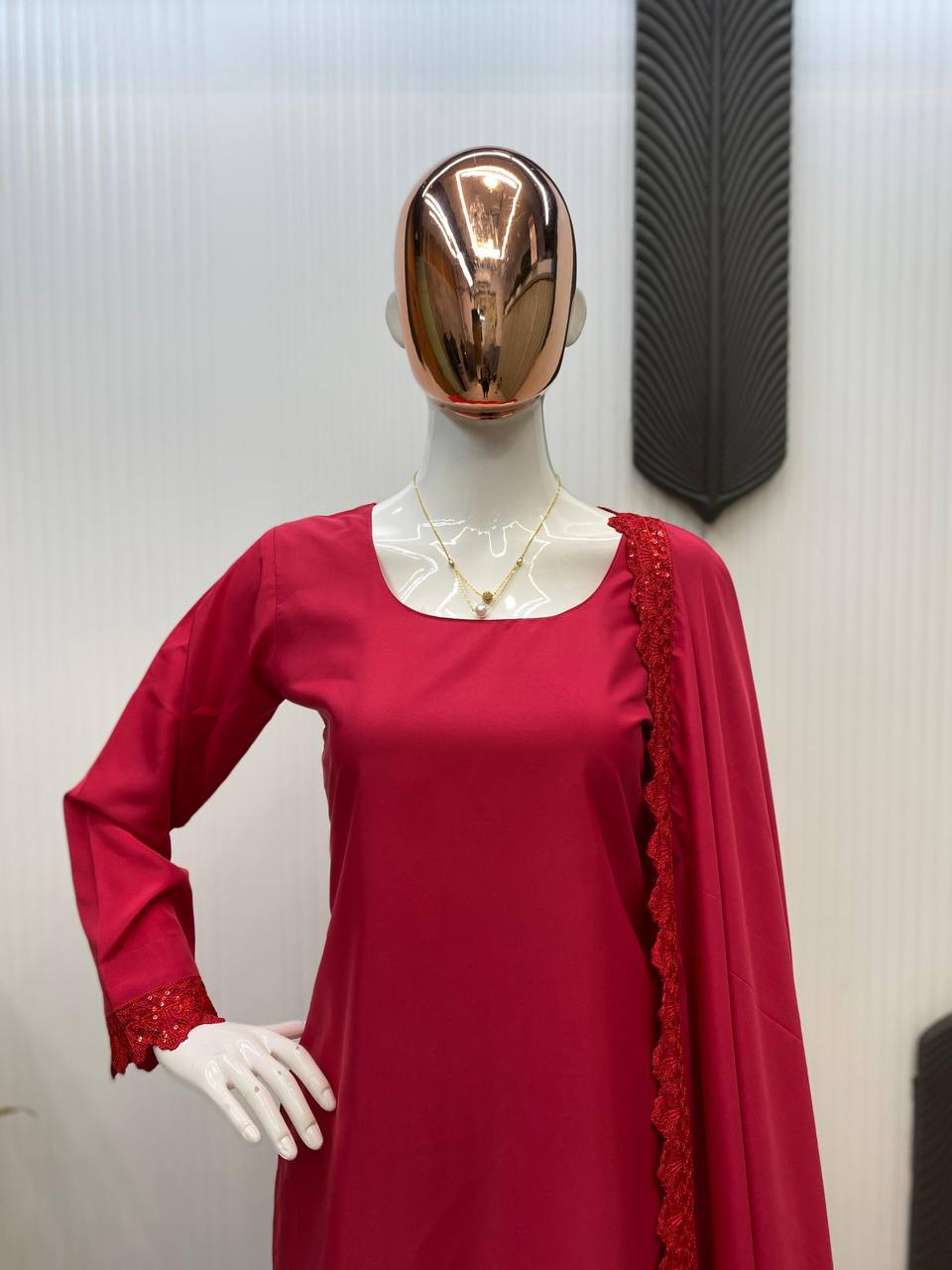 Superhit Red Color French Crape With Sequence Embroidered Work Salwar Suit