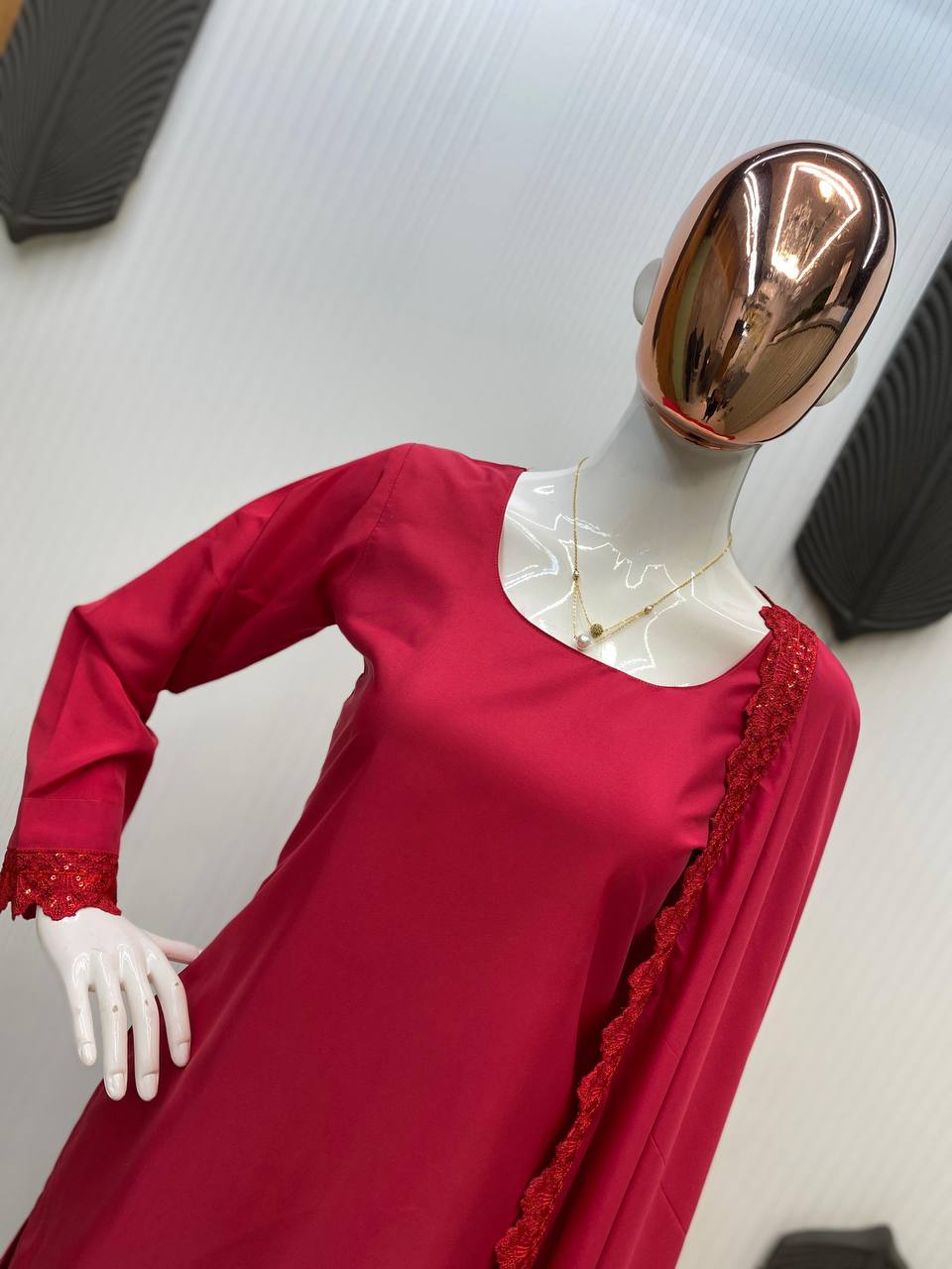 Superhit Red Color French Crape With Sequence Embroidered Work Salwar Suit