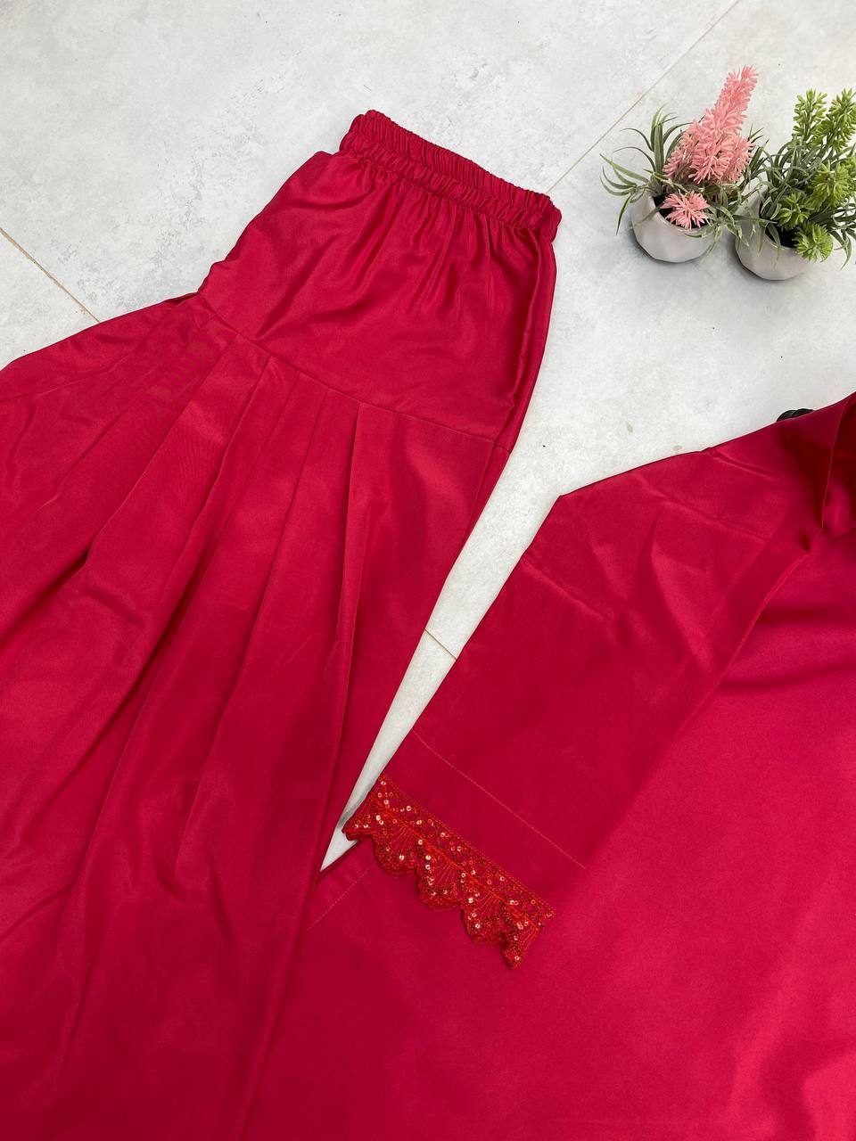 Superhit Red Color French Crape With Sequence Embroidered Work Salwar Suit