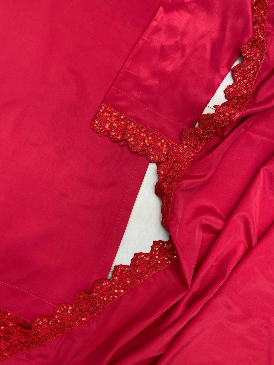 Superhit Red Color French Crape With Sequence Embroidered Work Salwar Suit