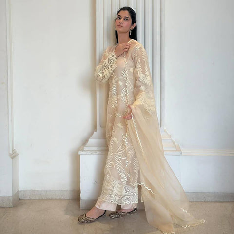 Ceremony Wear Off White Color Heavy Soft Net Embroidery Work Salwar Suit