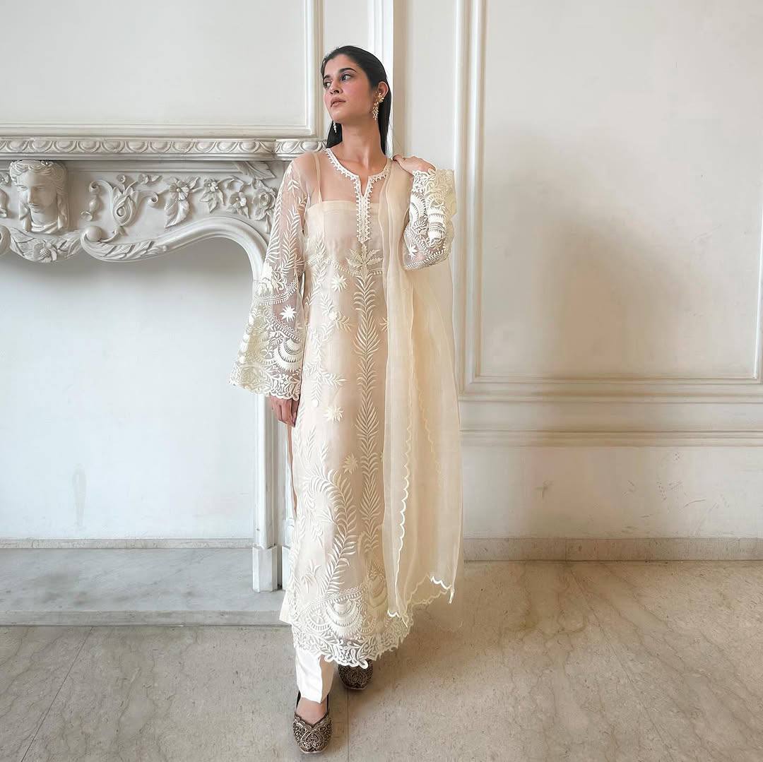 Ceremony Wear Off White Color Heavy Soft Net Embroidery Work Salwar Suit