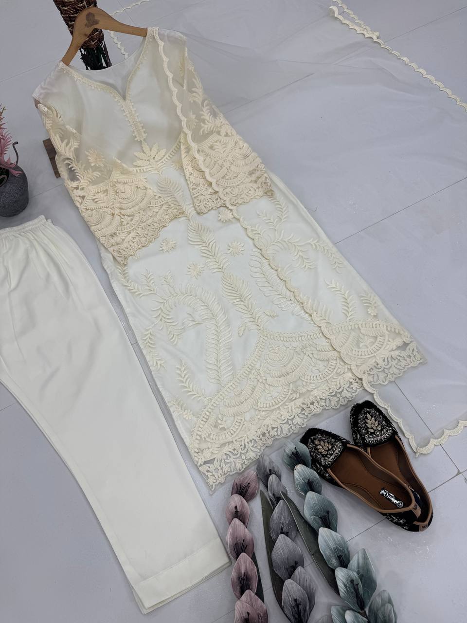 Ceremony Wear Off White Color Heavy Soft Net Embroidery Work Salwar Suit