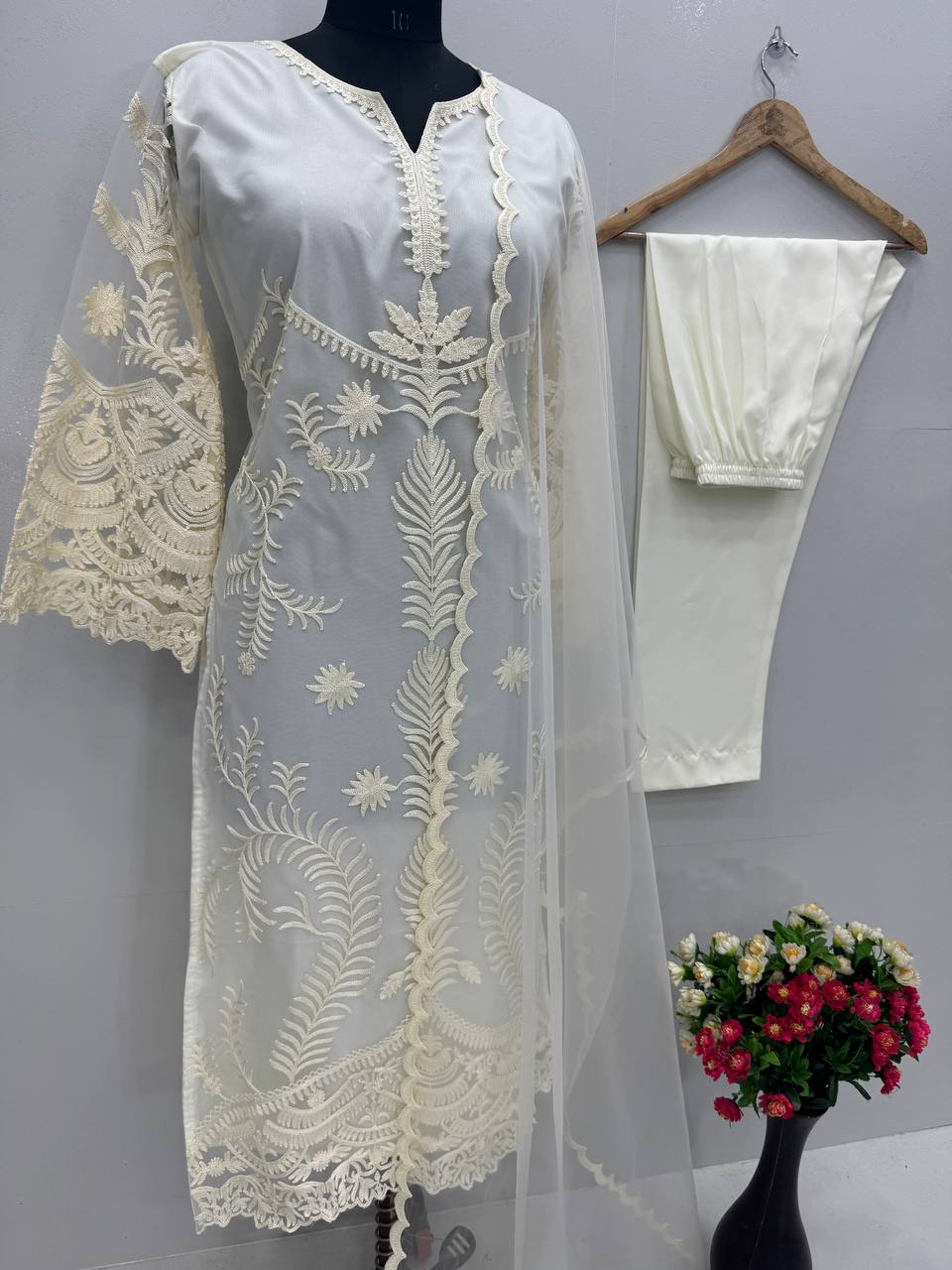 Ceremony Wear Off White Color Heavy Soft Net Embroidery Work Salwar Suit