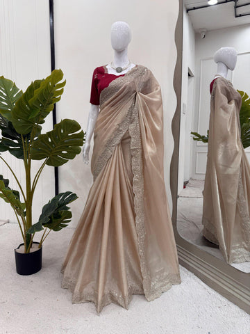 Ceremony Wear Cream Color Jimmy Chu With Thread With Sequence Work Saree