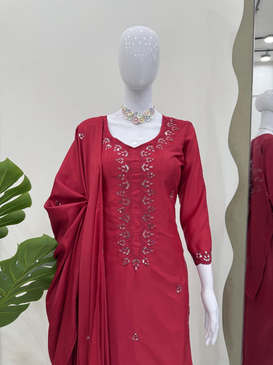 Festive Wear Dark Pink Color Chinon Silk And Thread With Sequence Work Salwar Suit