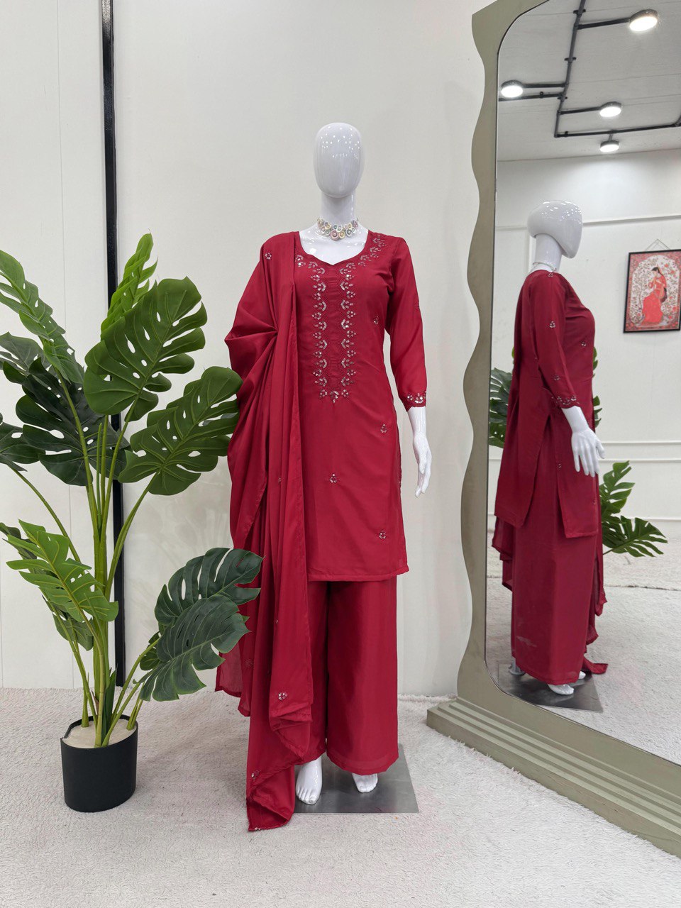 Festive Wear Dark Pink Color Chinon Silk And Thread With Sequence Work Salwar Suit