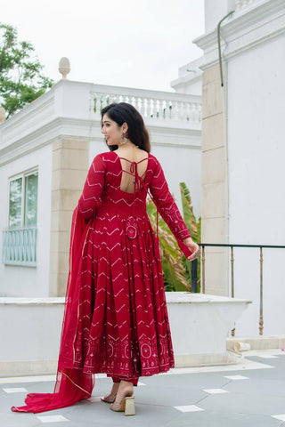 Classic Maroon Color Faux Georgette Fabric With All Over Embroidery Work Anarkali Suit