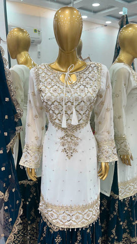 Function Wear White Color Heavy Faux Georgette With Embroidery Sequence Work Sharara Suit