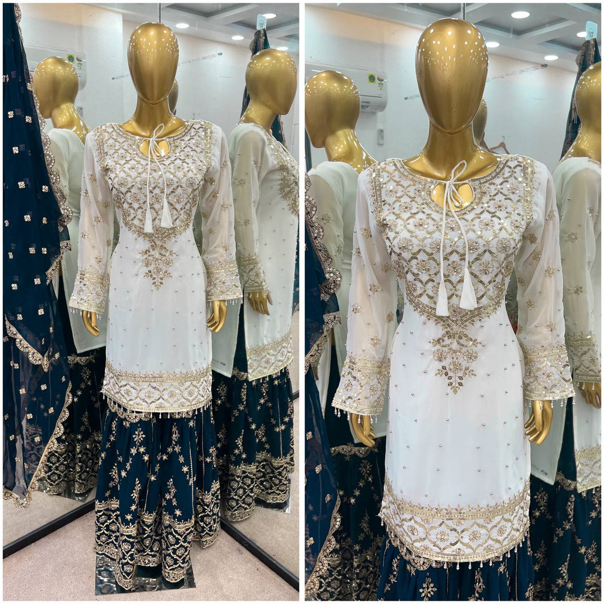 Function Wear White Color Heavy Faux Georgette With Embroidery Sequence Work Sharara Suit
