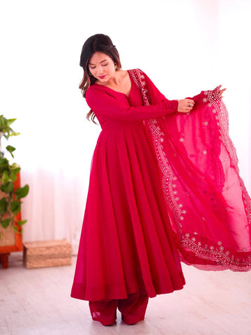 Fashionable Party Wear Look Pink Color Heavy Fandy Silk Gown