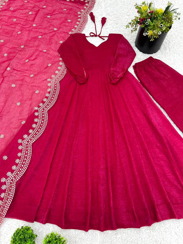 Fashionable Party Wear Look Pink Color Heavy Fandy Silk Gown