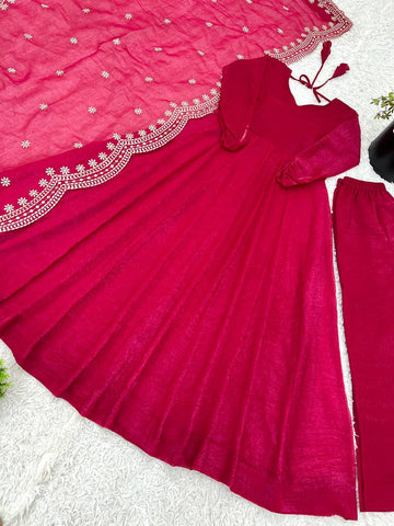 Fashionable Party Wear Look Pink Color Heavy Fandy Silk Gown