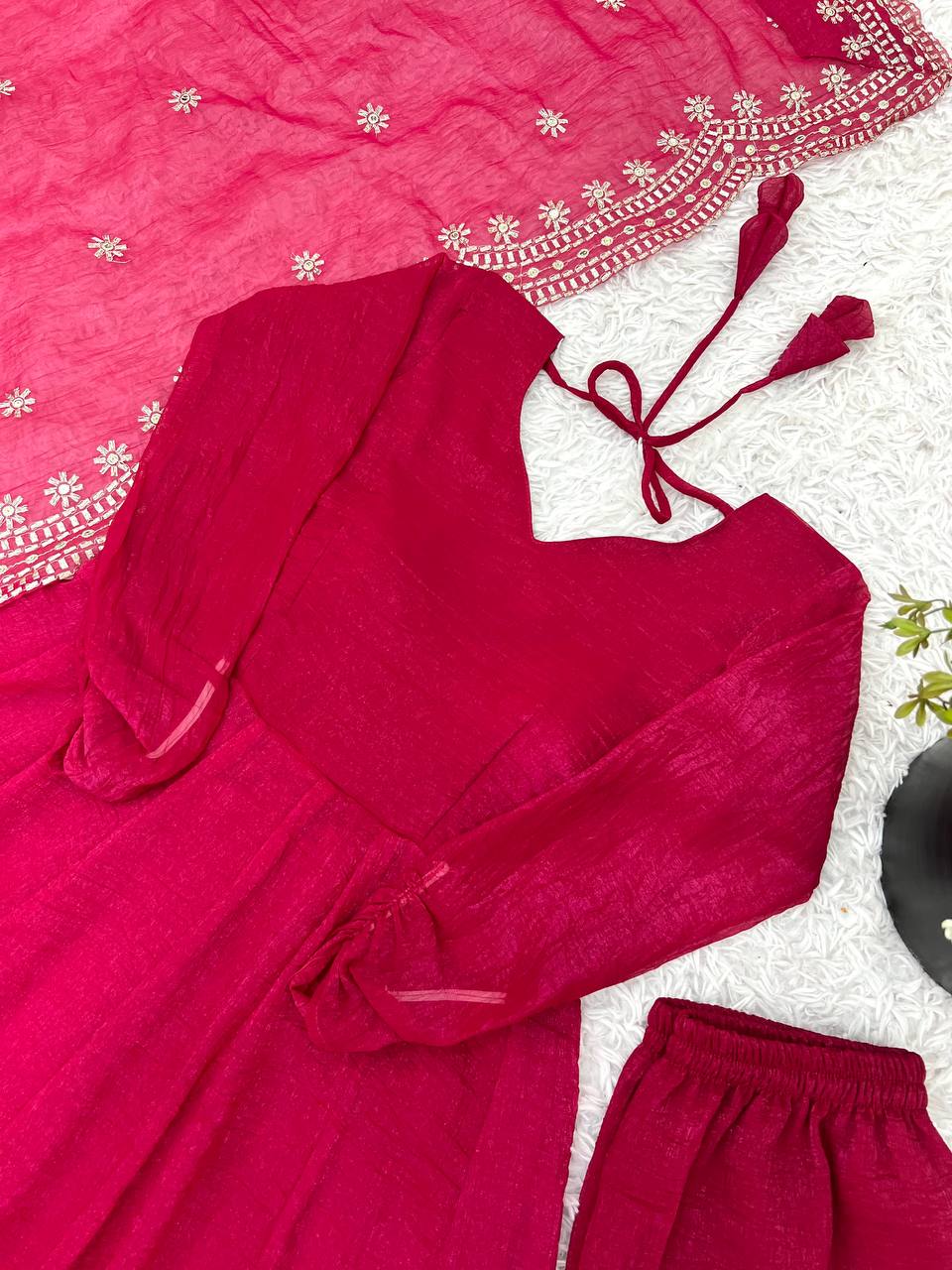 Fashionable Party Wear Look Pink Color Heavy Fandy Silk Gown