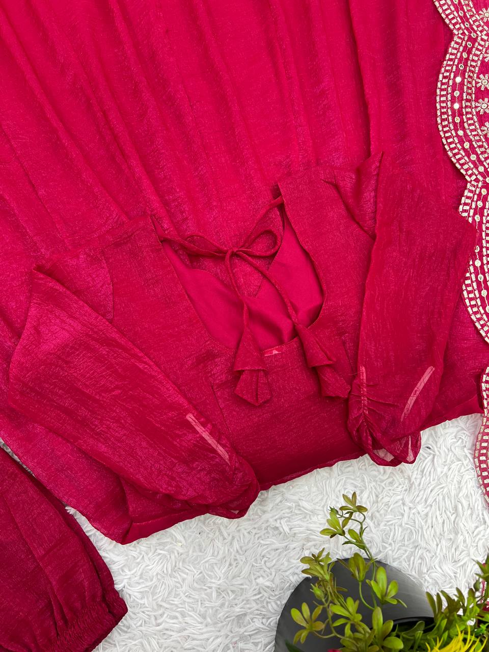 Fashionable Party Wear Look Pink Color Heavy Fandy Silk Gown