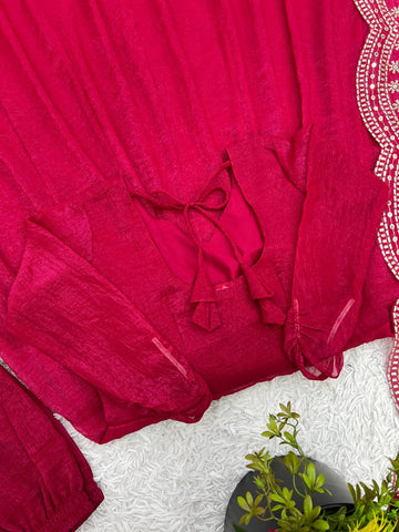 Fashionable Party Wear Look Pink Color Heavy Fandy Silk Gown