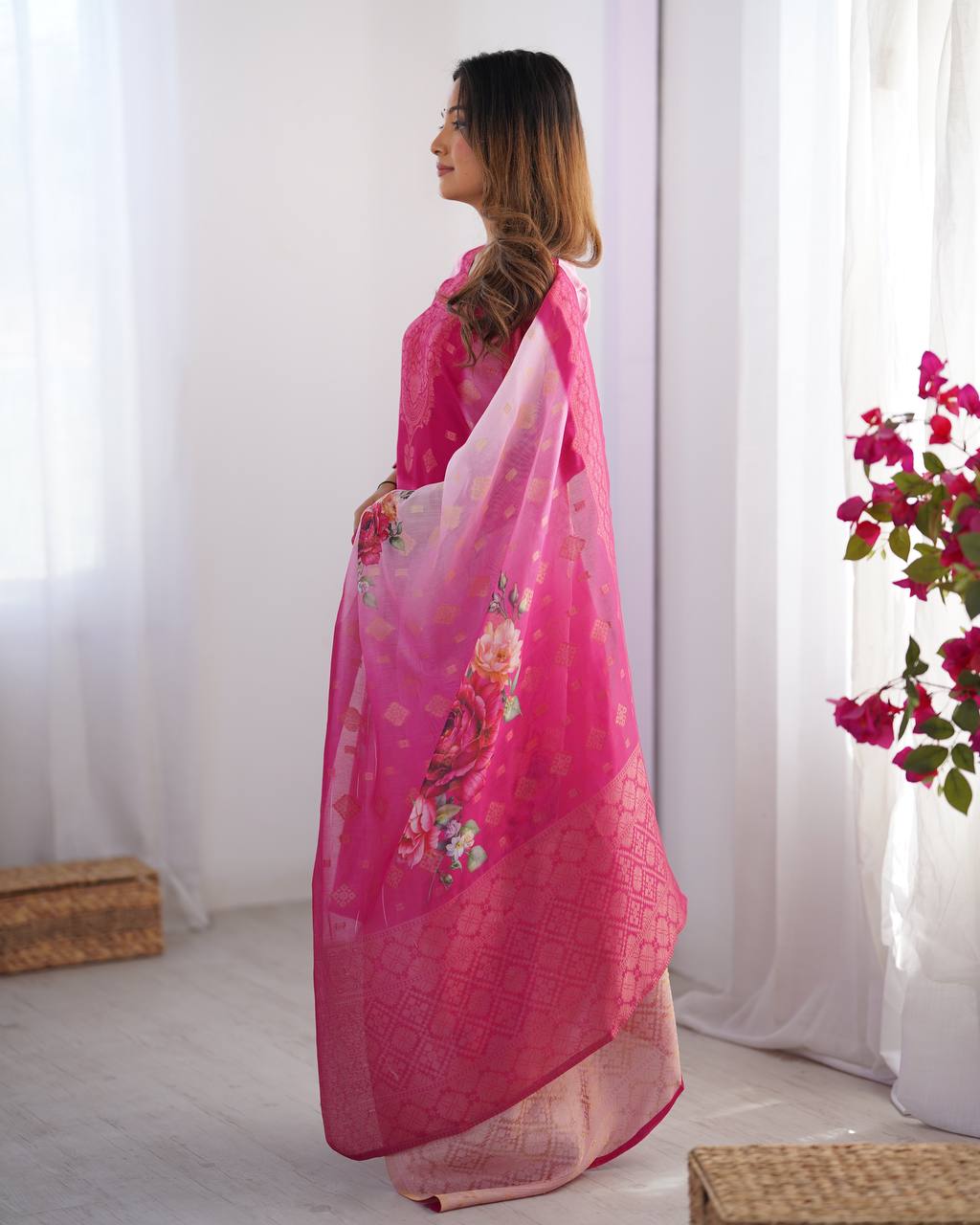 Festive Wear Pink Color Chanderi Silk Jacquard Work With Digital Printed Salwar Suit