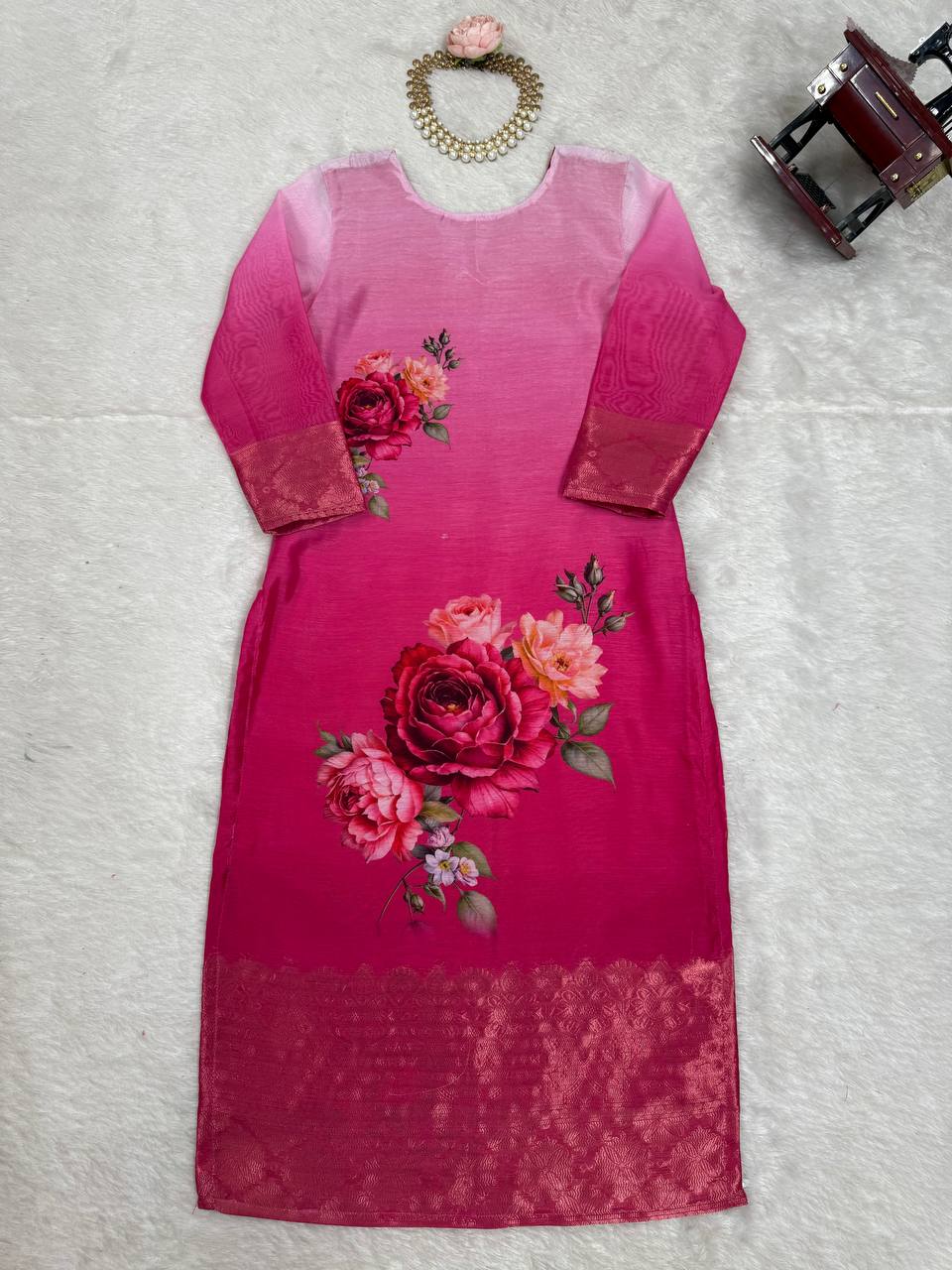 Festive Wear Pink Color Chanderi Silk Jacquard Work With Digital Printed Salwar Suit