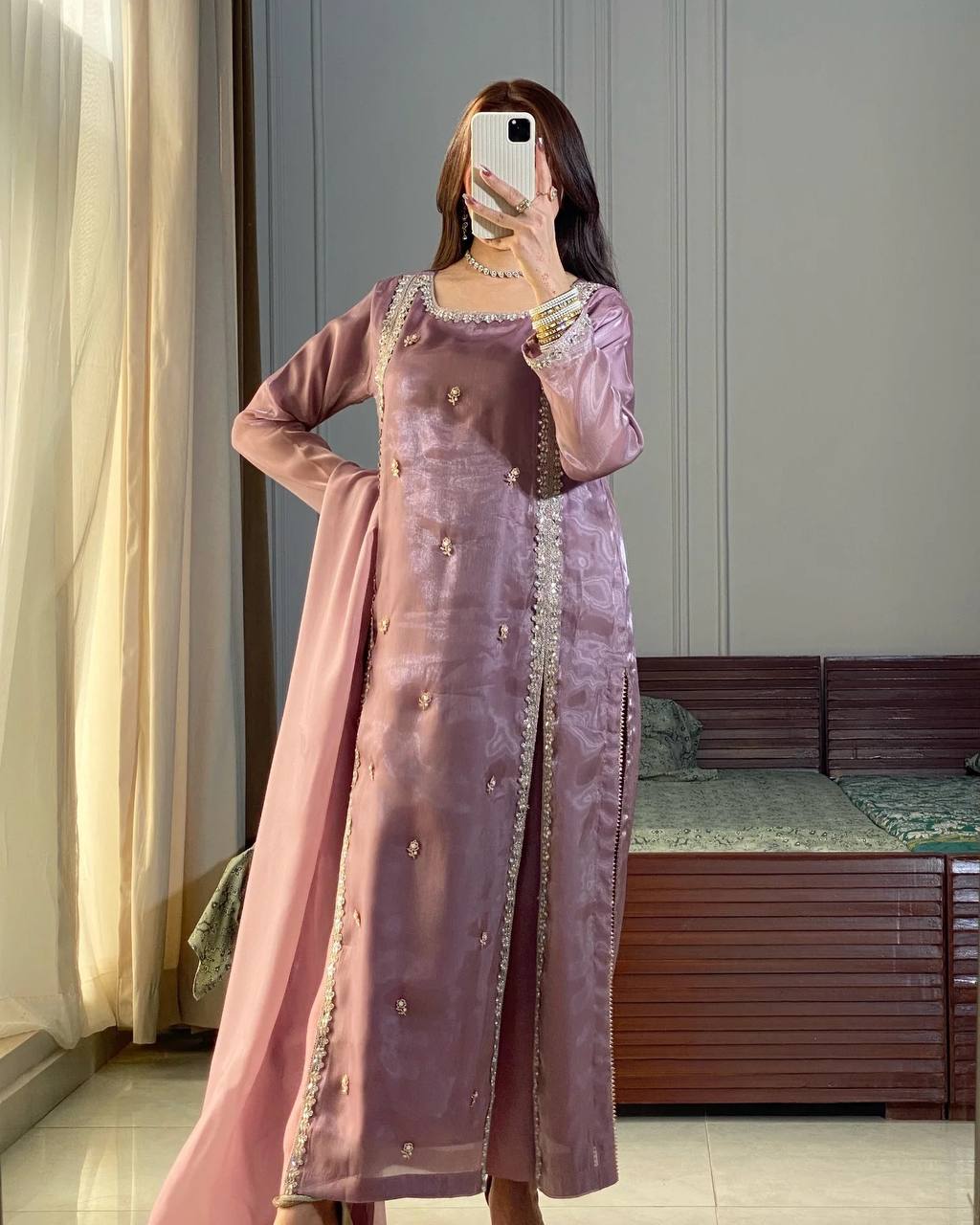 Captivating Lavender Color Pure Jimmy Choo With Embroidery Sequence Work Salwar Palazzo Suit