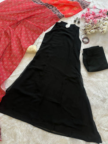 Festive Wear Black Color Georgette Kurta With Both Side Pocket