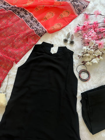 Festive Wear Black Color Georgette Kurta With Both Side Pocket