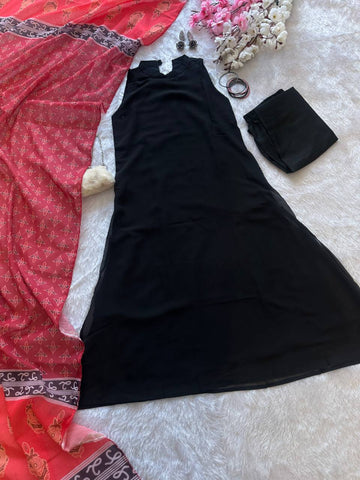 Festive Wear Black Color Georgette Kurta With Both Side Pocket