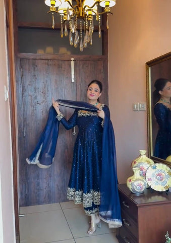 Attractive Royal Blue Color Heavy Pure Vichitra Silk With Embroidery 5mm Sequence Work Anarkali Gown