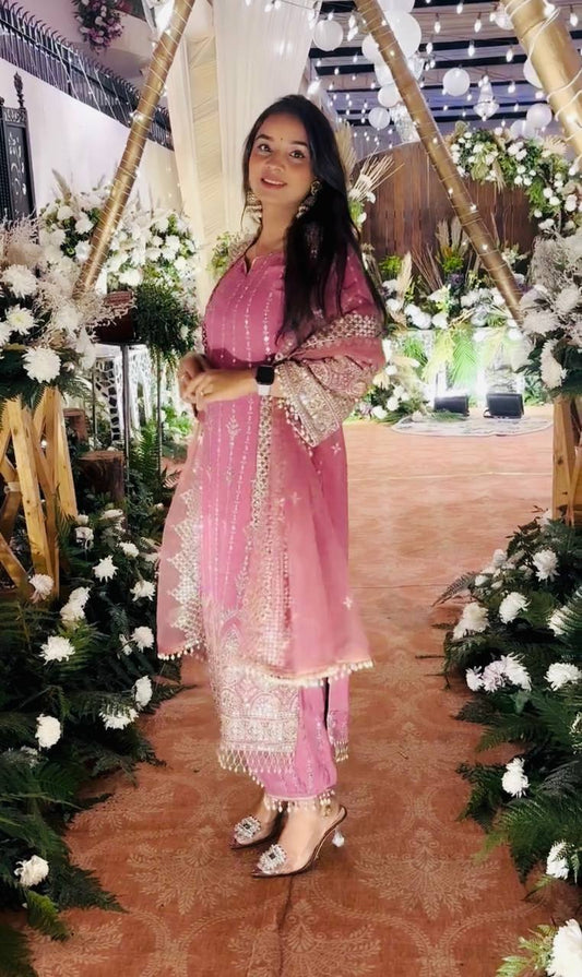 Blissful Baby Pink Color Heavy Faux Georgette With Embroidery Sequences Work Salwar Suit