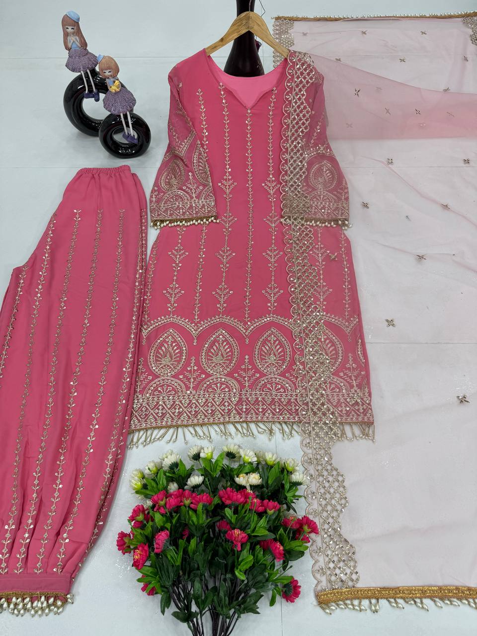 Blissful Baby Pink Color Heavy Faux Georgette With Embroidery Sequences Work Salwar Suit