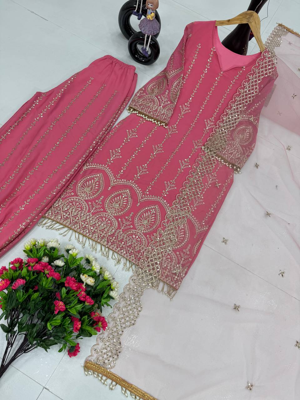 Blissful Baby Pink Color Heavy Faux Georgette With Embroidery Sequences Work Salwar Suit