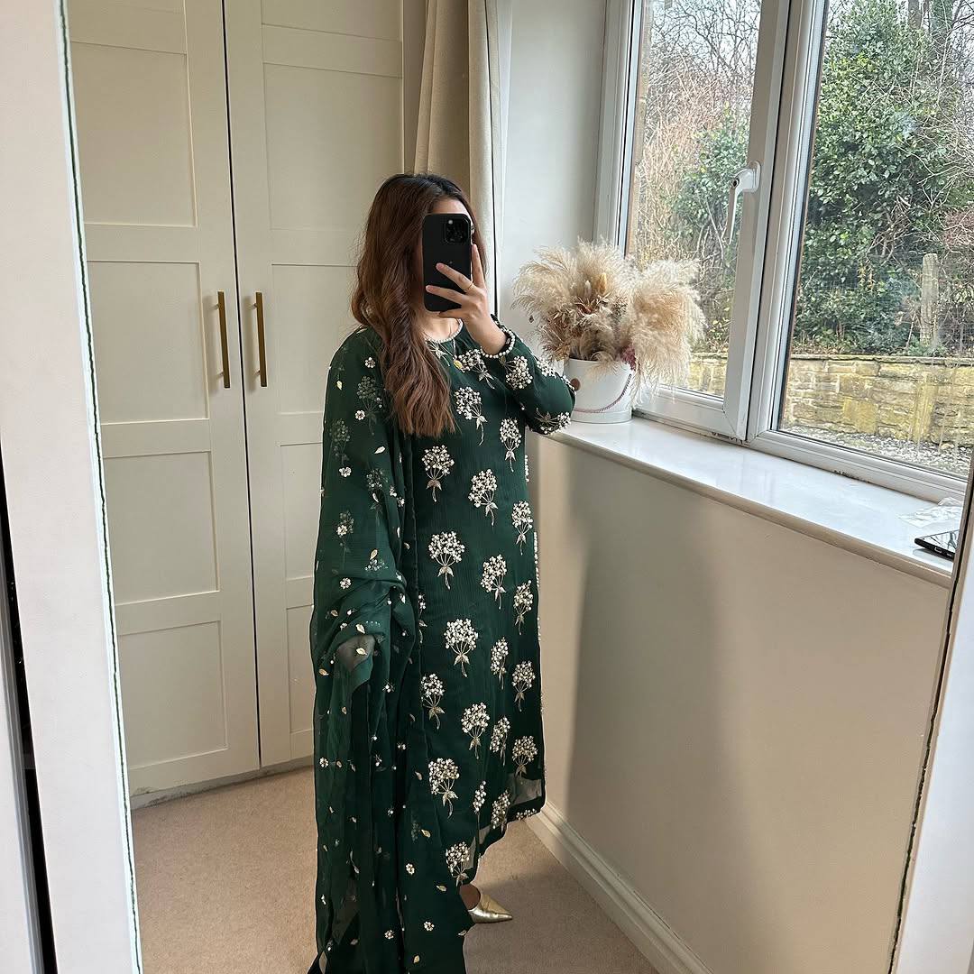 Outstanding Green Heavy Chinon Fabric With Embroidery 5mm Sequence Work Salwar Suit